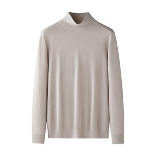 半高领精纺100%纯山羊绒衫男秋冬针织男士羊绒打底衫薄款高领毛衣