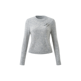 OBEG欧碧倩2025冬温柔风马海毛混纺针织衫女灰色内搭毛衣50504549