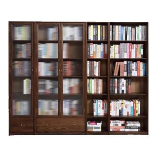 实木书柜储物柜一体整墙带玻璃门落地一面墙收纳柜定制卡座柜子