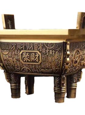 纯铜四方鼎摆件中式聚财铜鼎