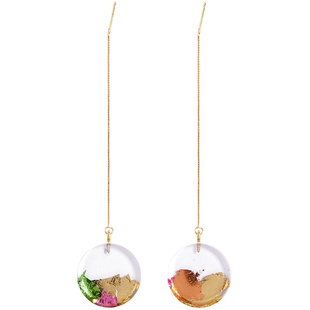 tickle原创独特小众设计感圆形金箔链条长款耳环金色法式耳线耳夹