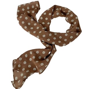 高级感波点丝巾高级棕色配饰2025新款发带细窄长条黑色白色细长