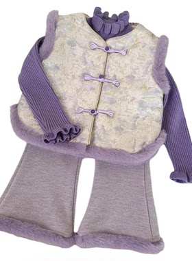中国风女童秋冬拜年服唐装套装