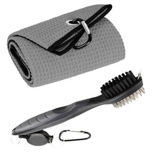 高尔夫球毛巾擦球杆布双面刷子带拉伸挂钩清洁抹布球迷运动用品