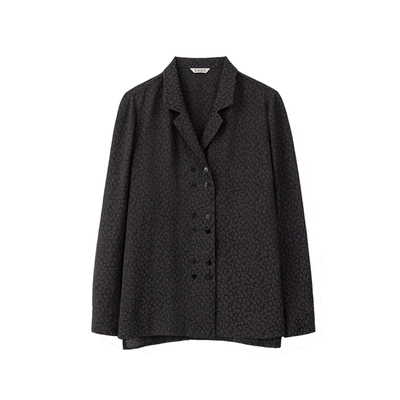 EAAH 韩国品牌 女装2026春夏简约风翻领衬衫长袖豹纹提花通勤上衣