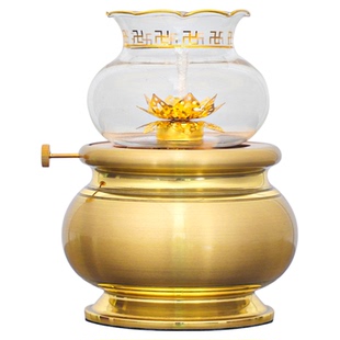 纯黄铜酥油灯液体灯盏供佛家用佛前的防风长明灯神台苏油莲花灯