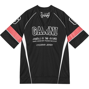 【明星同款】GANNI女装 复古运动泽西风潮流撞色宽松短袖T恤上衣