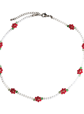 复古甜美显白温柔红色水晶花朵