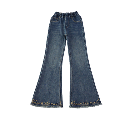 女童加绒裤子一体绒牛仔喇叭裤