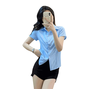 大码短袖衬衫女夏款通勤正装职业弹力胖mm200斤白色衬衣上衣寸衫