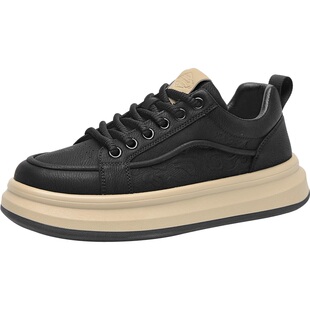 海澜之家男鞋春秋夏季透气2026新款黑色休闲皮鞋男士增高运动板鞋