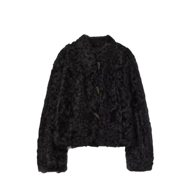 黑色小湖羊环保皮草外套女冬短款