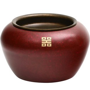 紫巅 纯黄铜茶渣缸茶洗家用茶洗带盖茶钵复古建水钵型茶渣桶水孟