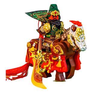 国潮玩具三国演义关羽赤兔马龙腾万里黄金武器五虎上将小人仔积木