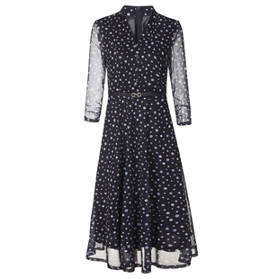 NAERSI/娜尔思时尚气质V领波点连衣裙春秋秋季新款裙子(配腰带)