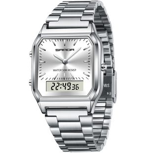 新款复古小表盘方块手表中性风钢带女表vintage简约男士电子手表