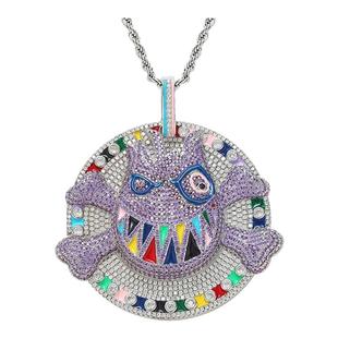 travis scott同款海盗标志金属风质感吊坠美式嘻哈锆石镶钻项链男