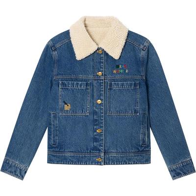 ToyzY 趣味刺绣仿羊羔毛领牛仔外套女短款2025秋冬新品ZC35310220