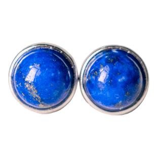 原创设计青金石耳钉男女款 复古925银耳环 个性潮流简约百搭耳饰