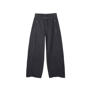 松弛模范生！秋冬加绒阔腿弯刀牛仔裤女新款深色宽松慵懒风拖地裤