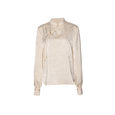 DPLAY杏色新中式立领提花国风衬衫2026年春季新款上衣女