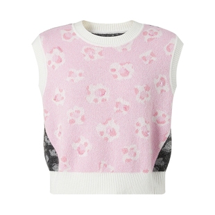 商场同款 摩萨克春锦纶绵羊毛双色钉珠短毛针织衫背心女