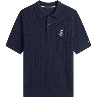 【预售】Tommy26春夏男纯棉经典休闲徽章刺绣短袖POLO麻花针织衫