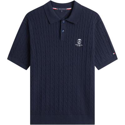 Tommy男装纯棉绞花短袖针织POLO
