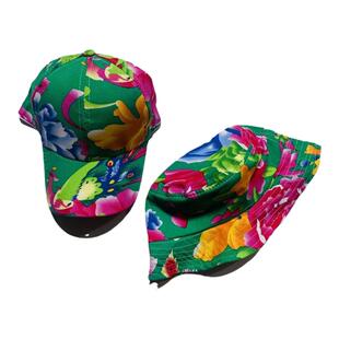 儿童东北大花布帽子民族风红花绿花东北风乡村土民族风花布棉帽子