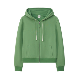 CountryMoment 230g全棉轻薄拉链开衫连帽卫衣女春修身正肩短外套