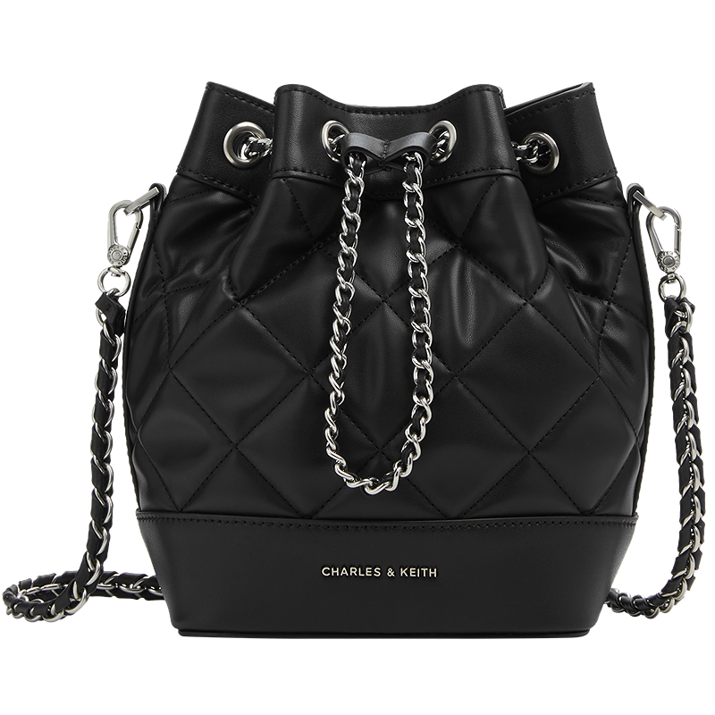 CHARLES&KEITH秋季女包CK2-10701506绗缝菱格链条水桶包双肩包女