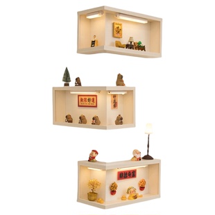 客厅转角装饰画盲盒收纳展示架萌粒手办摆件壁画免打孔带防尘挂画