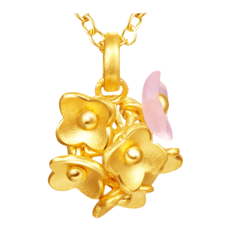 justgold镇金店蝶恋花吊坠女黄金