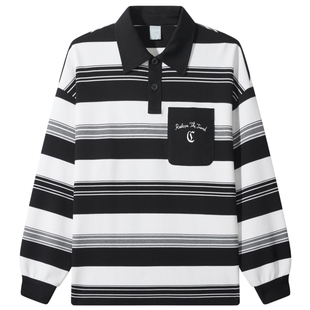 【肌理条纹】卡宾撞色翻领长袖卫衣男春季新款空气层透气上衣