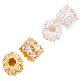 包18K金锆石隔珠双层满钻大孔桶珠文玩配件diy珍珠手链项链配饰