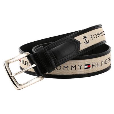Tommy男士皮带真皮帆布拼接