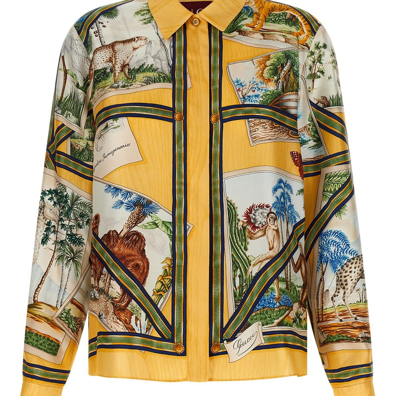 GUCCI 古驰女士真丝动物印花长袖衬衫 26早春新款 意大利代购正品
