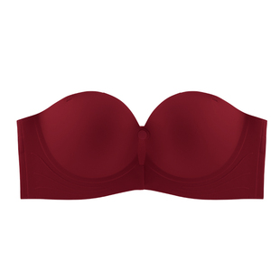 红色内衣套装女小胸聚拢显大本命年隐形文胸罩无肩带结婚新娘内裤