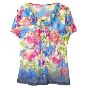 薄款透气台湾网纱上衣修身专柜中年女装夏短袖T恤年轻洋气妈妈装