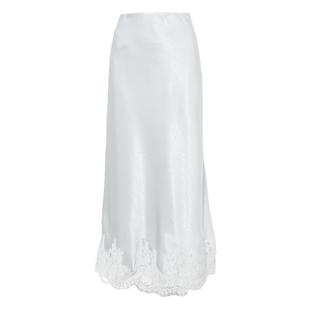 DPLAY【惠品】2025年夏季新款白色半身裙女法式缎面裙子蕾丝长裙