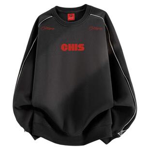 查尔斯桃心圆领卫衣男拉链条纹设计感秋冬季字母印花休闲情侣上衣