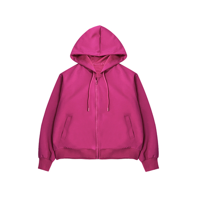 休闲玫红色连帽卫衣外套