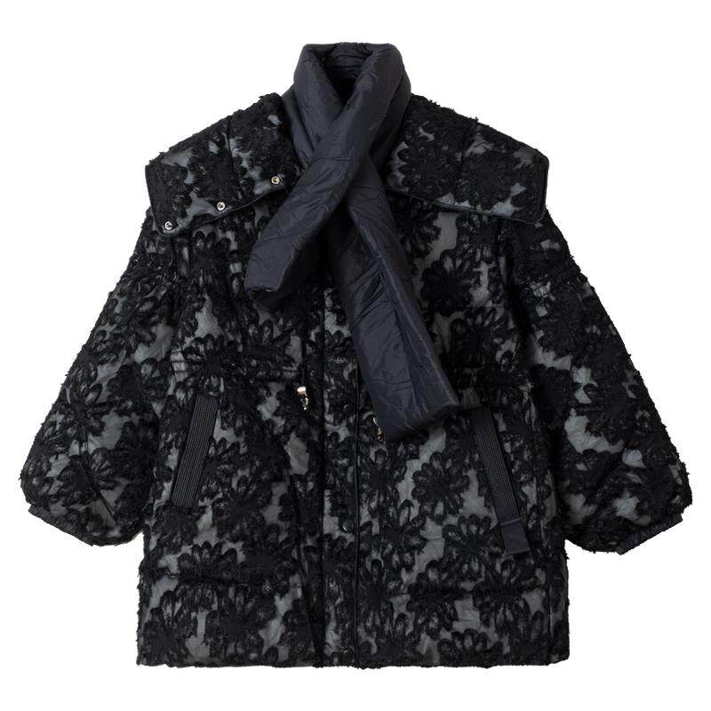 浮影双层剪花围巾领羽绒服