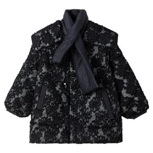 【直降5.5折】浮影双层剪花围巾领羽绒服冬季韩版加厚白鸭绒外套