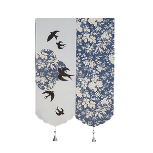 新中式门帘布帘家用卧室隔断帘子高级感对开式半帘免打孔厕所挂帘