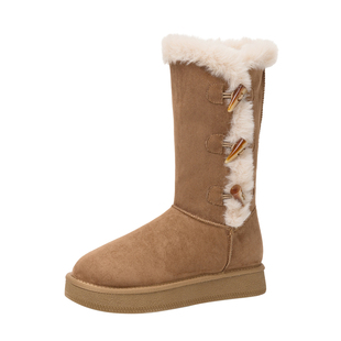 达芙妮中筒高筒加绒加厚雪地靴2025新款女款冬季长筒东北保暖棉鞋