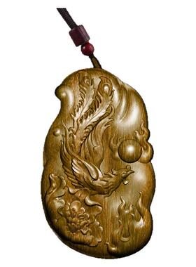 柏林禅寺火焰牡丹凤凰挂件佛牌吊坠守护神绿檀木桃木黑檀护身符