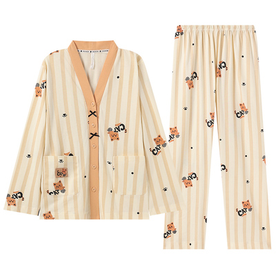 纯棉睡衣女春季新款V领家居服