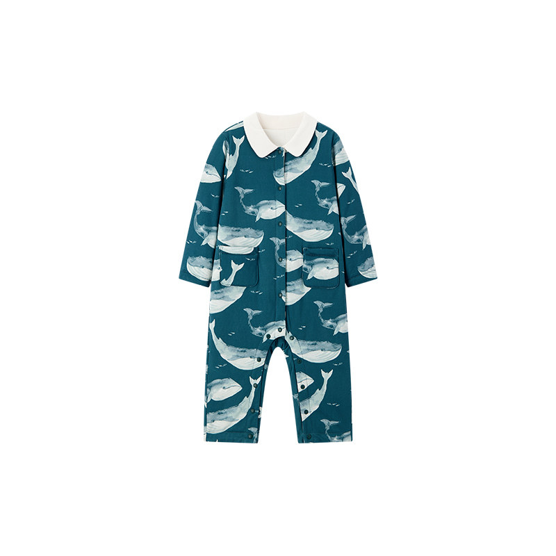 Milkbarn2026秋冬新品婴幼儿翻领夹棉连体服宝宝全棉长袖哈衣爬服