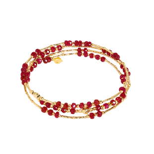 若华珠宝红樱 满天星鸽血红宝石手链女18K金多层弹力手镯手串手饰